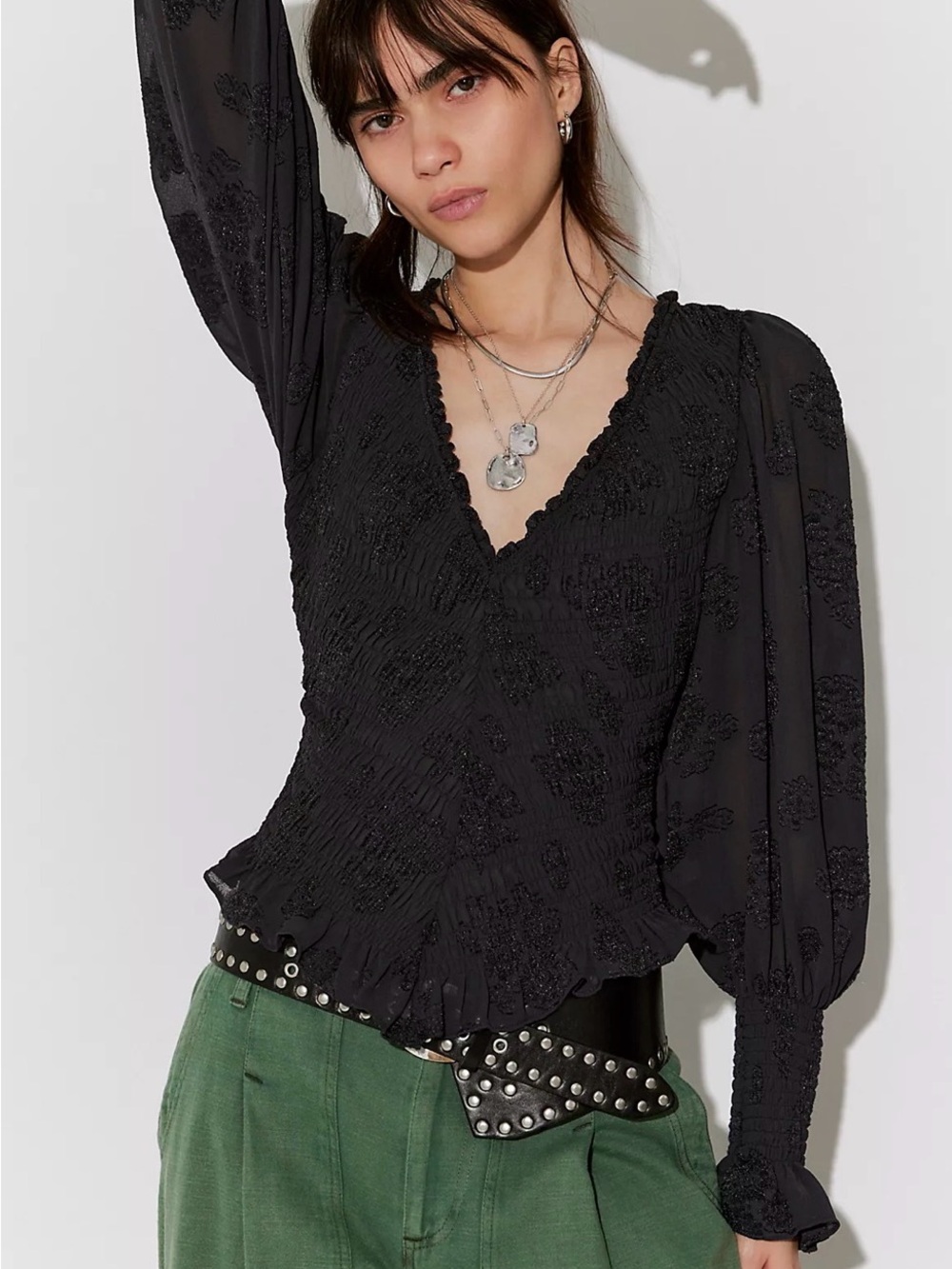 NWT Free People Smocked In Love Long Sleeve Top
